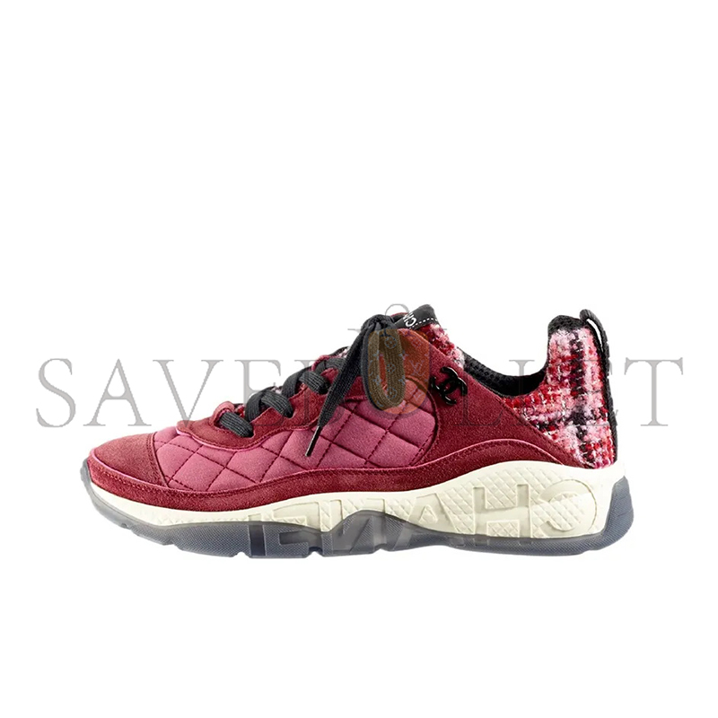 CHANEL SNEAKERS FABRIC, TWEED & SUEDE CALFSKIN LIGHT BURGUNDY, PINK & BLACK G39234 Y55990 K47 CHANEL SNEAKERS FABRIC, TWEED & SUEDE CALFSKIN LIGHT BURGUNDY, PINK & BLACK G39234 Y55990 K47